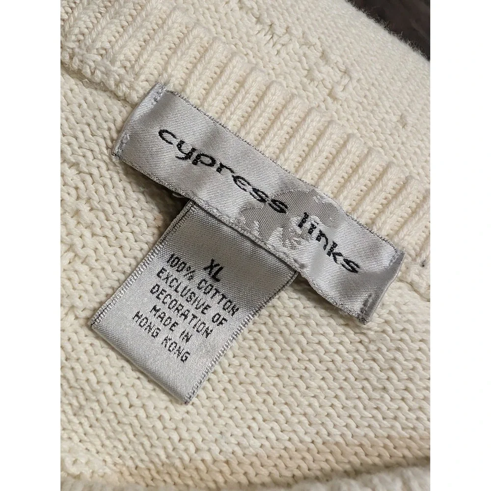 Cypress Links Mens XL Off White Textured Knit Embroidered Golf Mountain Sweater - Picture 5 of 5